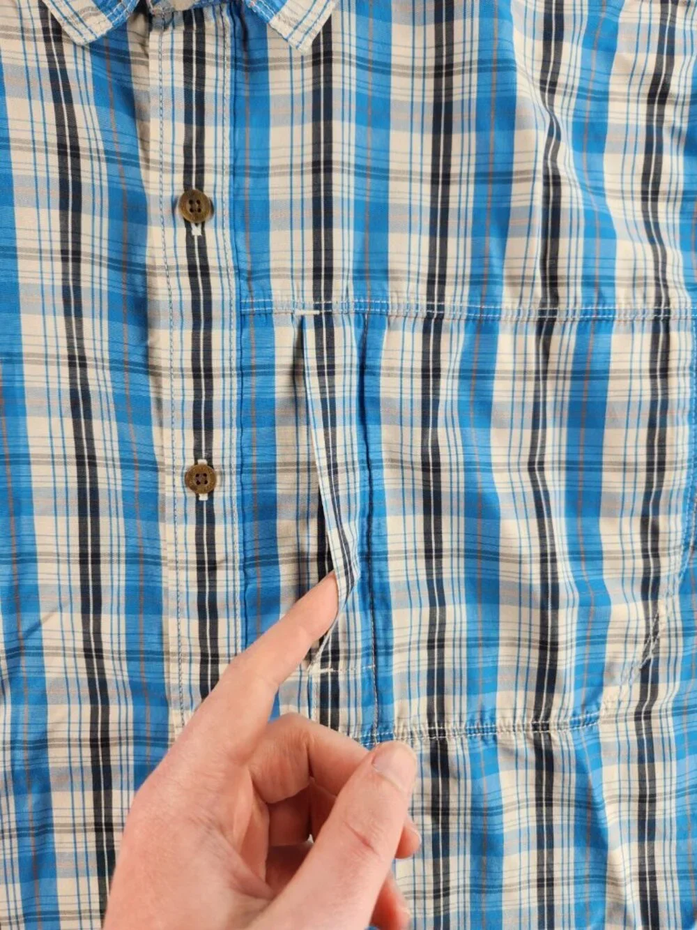 The North Face Short Sleeve Blue Plaid Outdoors Hiking Button Up Shirt Medium